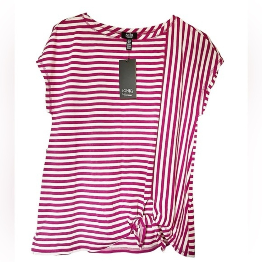 JONES New York Signature Pink/White Striped‎ Women’s Top Sz S